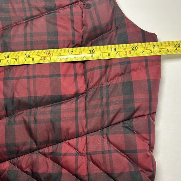 Talbots Red Black Plaid Down Puffer Vest Womens Large Full Zip Pockets - Picture 4 of 7